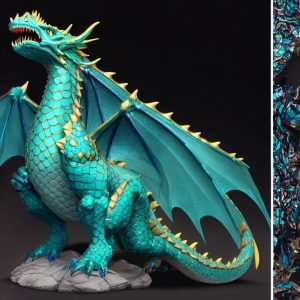 alt ="Dragon with three wings."